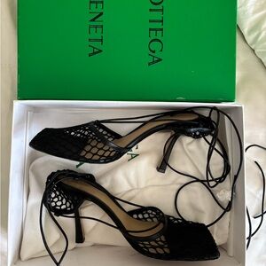 Bottega Veneta Black Mesh Lace-Up Heels